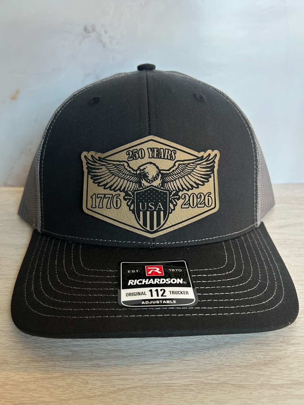 🇺🇸 Richardson 112 Trucker Hat 1776-2026 250 Years USA. Laser Engraved Patch.